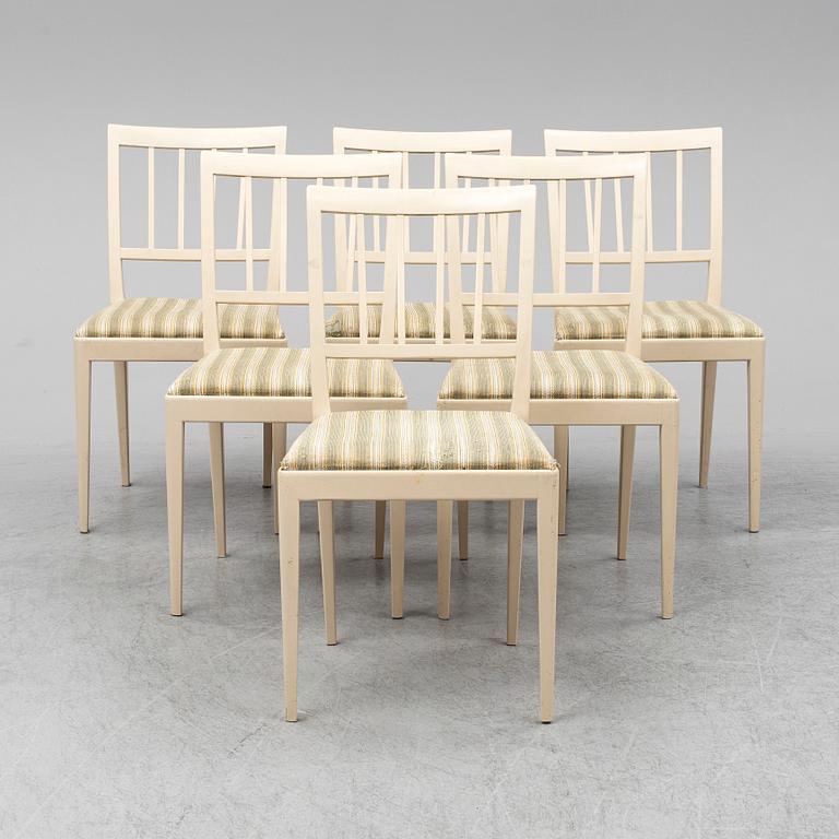 CARL MALMSTEN, matgrupp, 7 delar, 6 stolar samt bord. Två iläggskivor medföljer.