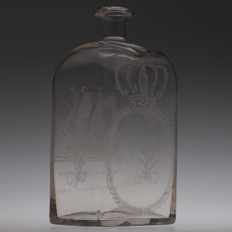 SCHATULLFLASKA, glas, 1800-talets andra hälft.