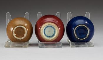 A set of three brush pots, Qing dynasty.