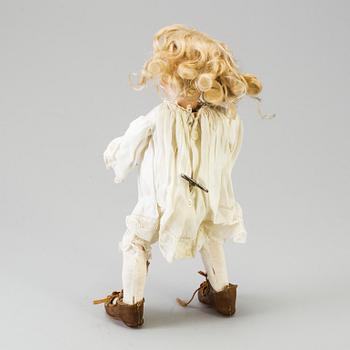 A mechanical bisque head doll by Heubach, probably 7669, Germany, c. 1912.