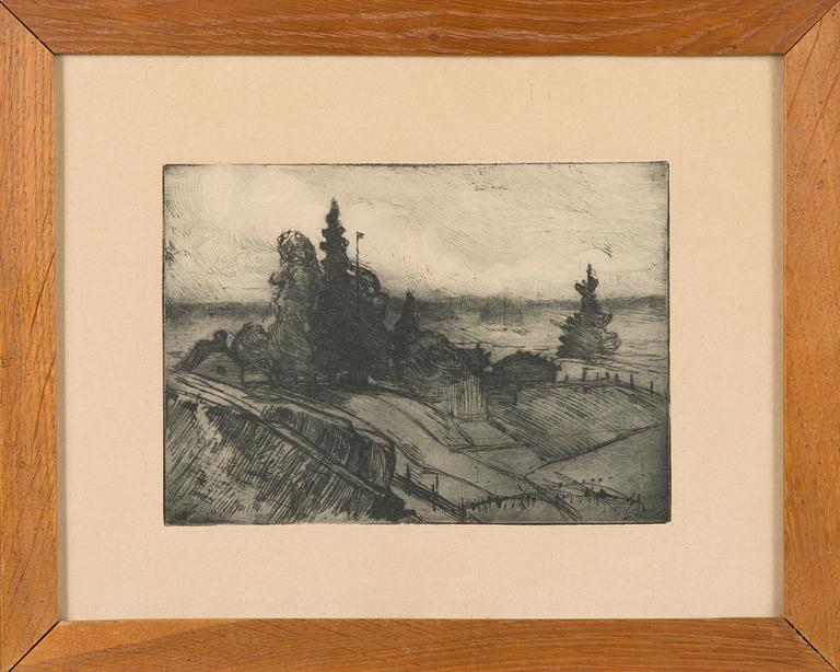 Albert Edelfelt, etching, signed AE on plate.