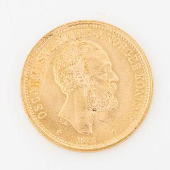 Guldmynt, Oscar II, 20 kronor, typ I, Sverige 1876.