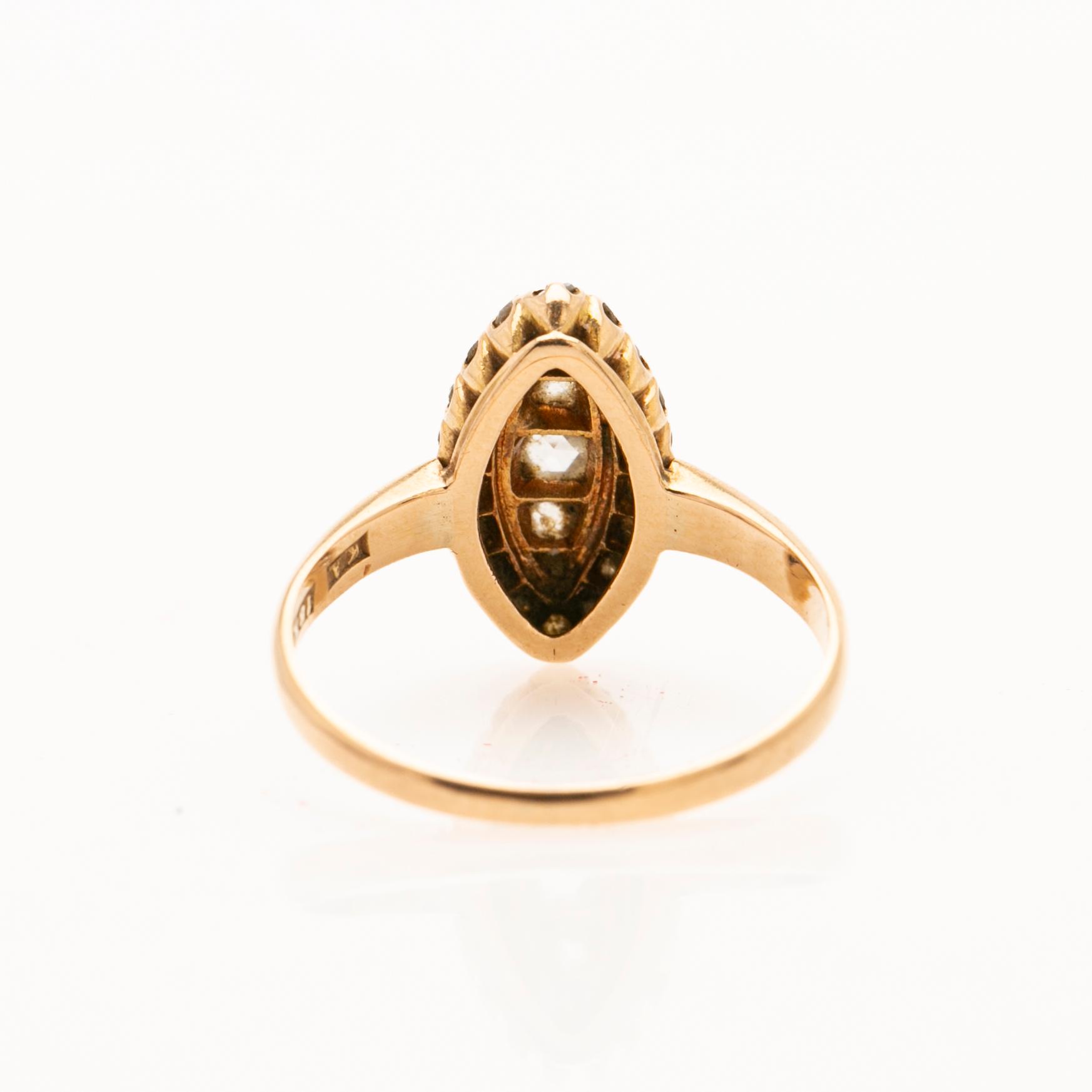 Ring, 18K gold, rose-cut diamonds, K. Anderson, 1896.