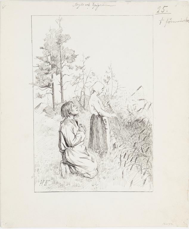 HANNA FROSTERUS, 15 teckningar, förlagor till Idyll och Epigram av J.L. Runeberg. Monogramsignerade, flera  dat 1887.