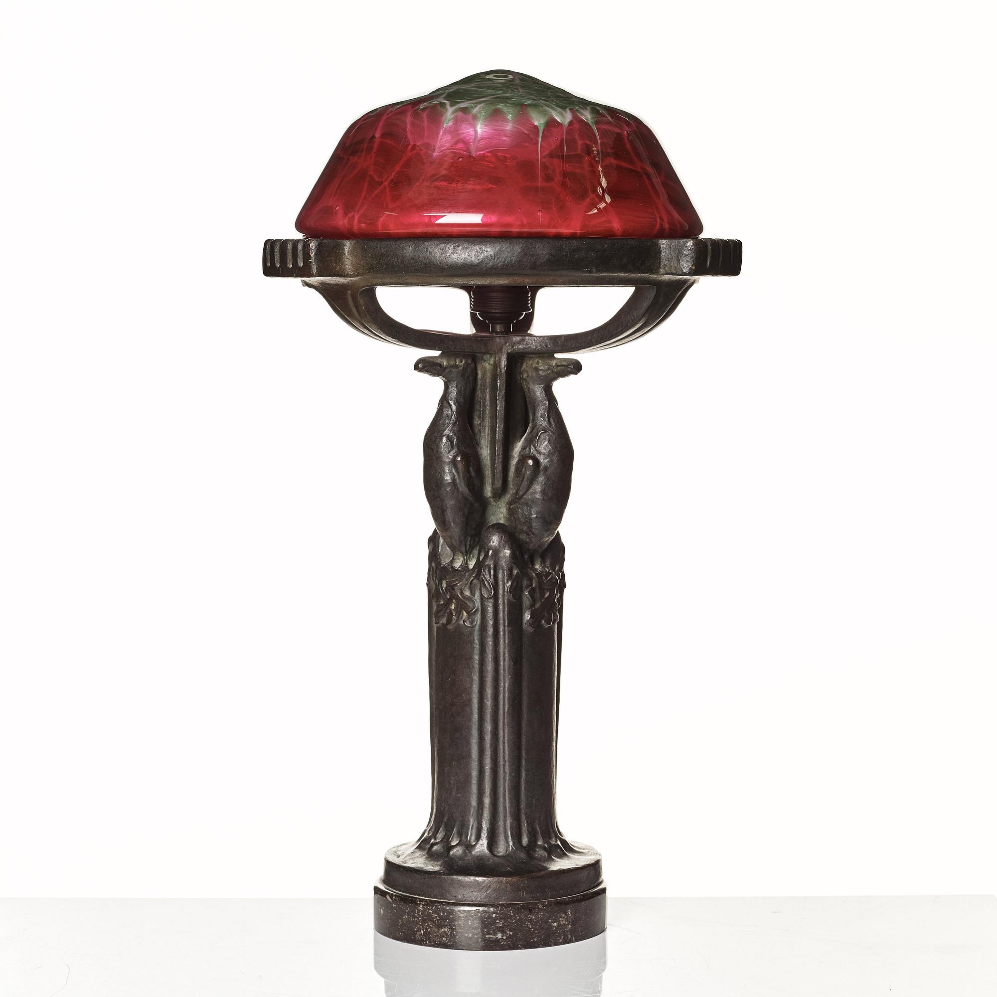 Emy Wahlström, an Art Nouveau bronze table lamp, Herman Bergman, Stockholm, early 1900's.