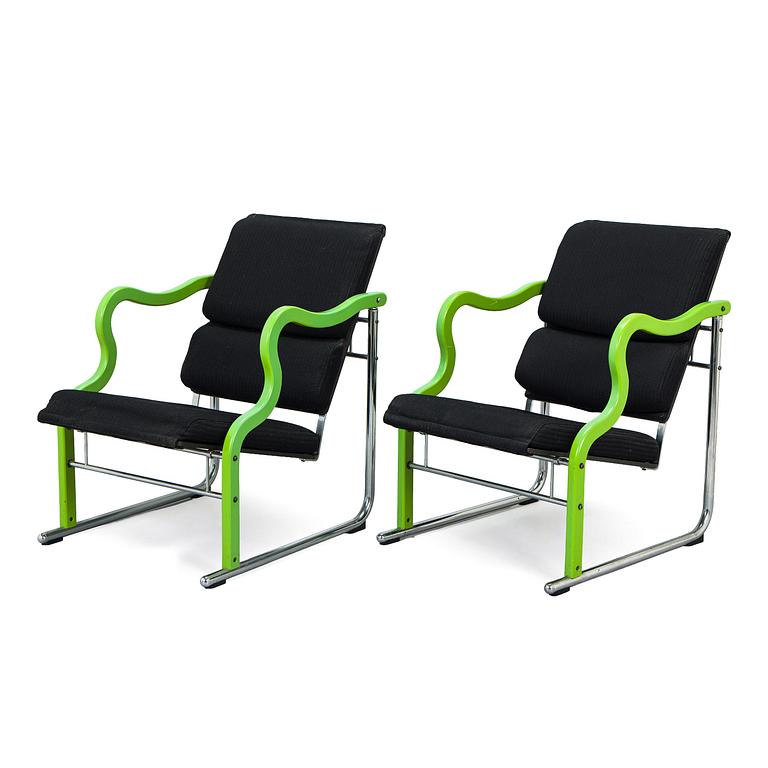 Yrjö Kukkapuro, A pair of 1980s 'Experiment' open armchairs for Avarte, Finland.