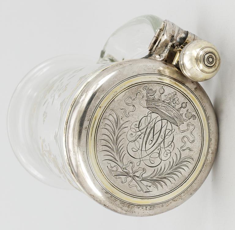 A large Swedish engraved silver gilt mounted tankard, 18th Century.