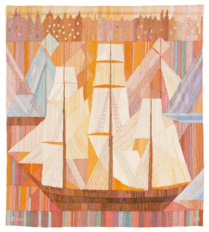 Marianne Richter, a tapestry, 'Strandvägsskuta' c. 107 x 96 cm, signed AB MMF MR.