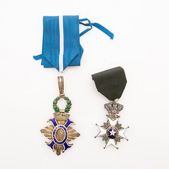 Two medals. The Royal Order of the Polar Star, Stockholm, and the Order of Civil Merit, Spain, 20th century.