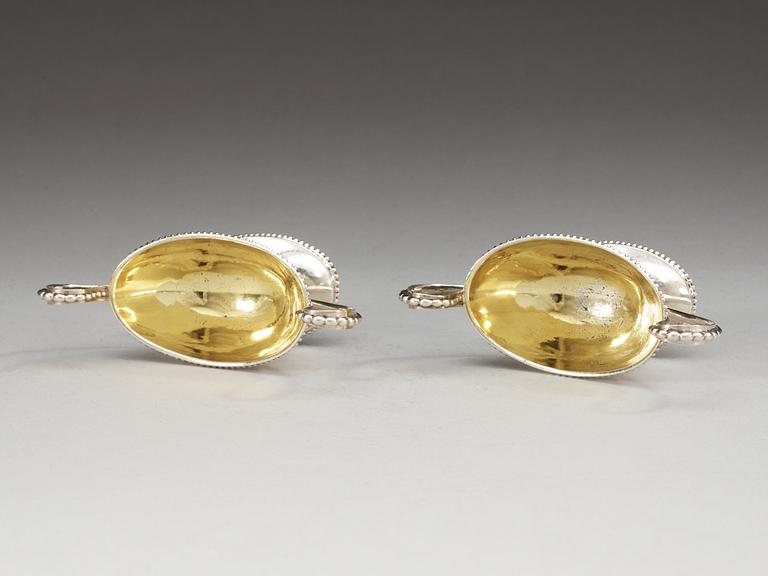 A pair of Swedish 18th century parcel-gilt salts, makers mark of Anders Fredrik Weise, Stockholm 1789.