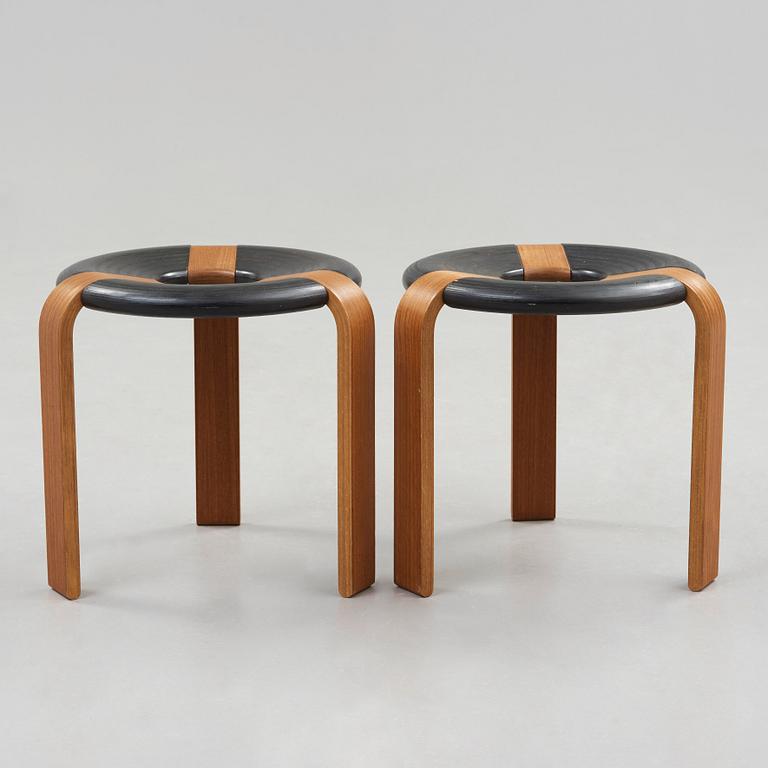 Rud Thygesen, & JOHNNY SØRENSEN, a pair of teak and black lacquered stools, Magnus Olesen, Denmark 1970's.