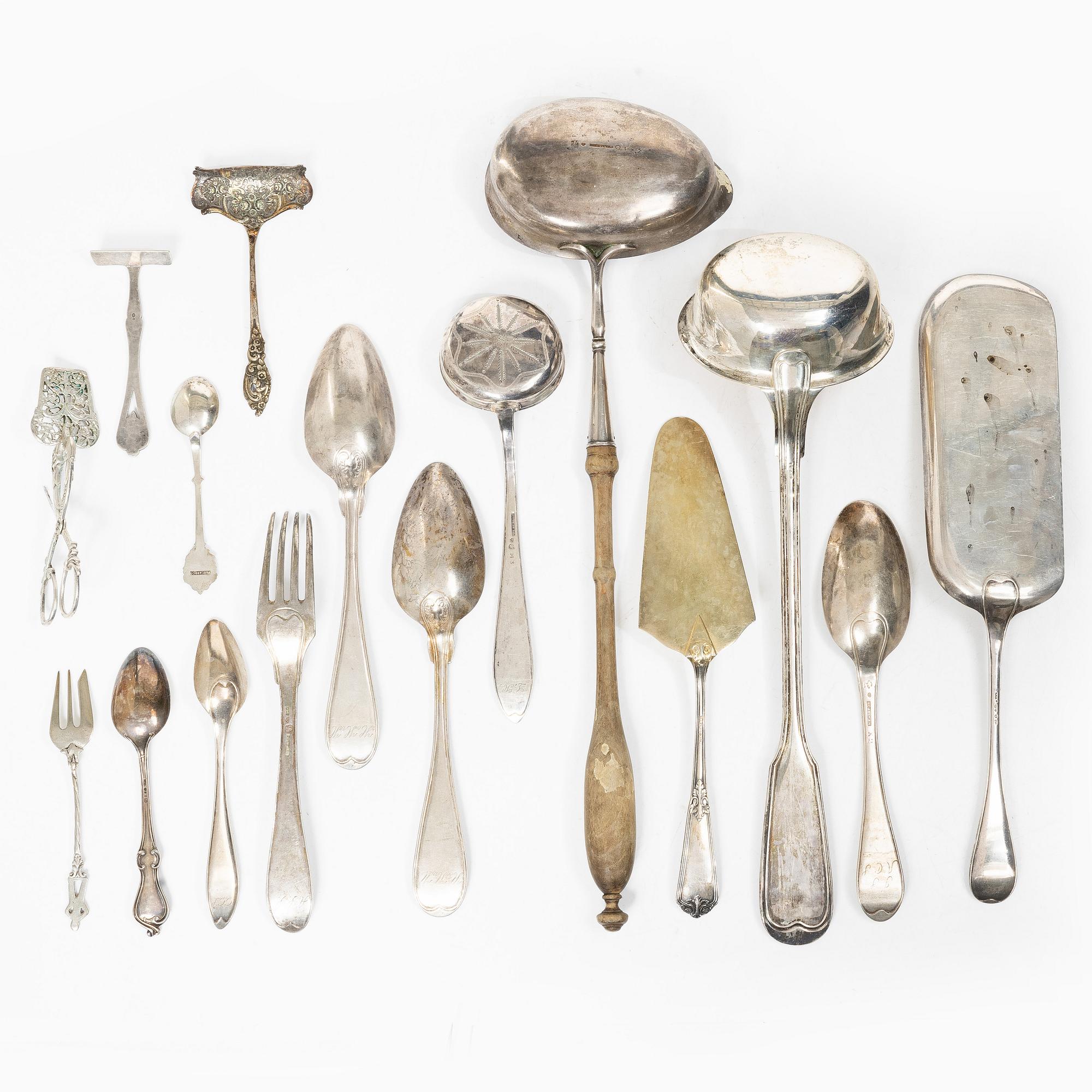 Cutlery, 30 pieces, silver, including Sweden, 19th century.