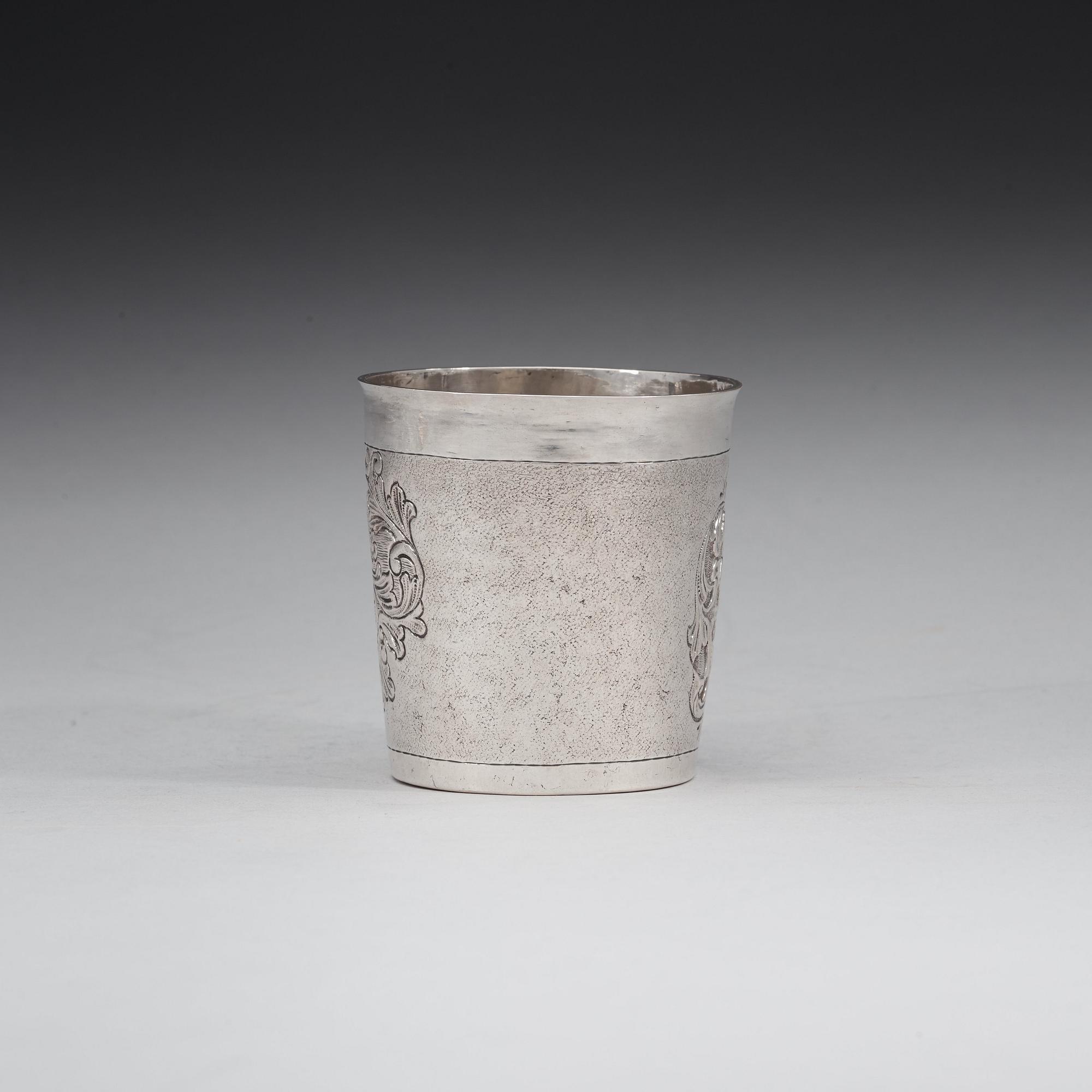 A Danish 18th century silver beaker, marks of Christian Lübecker (Flensborg 1702-1739).