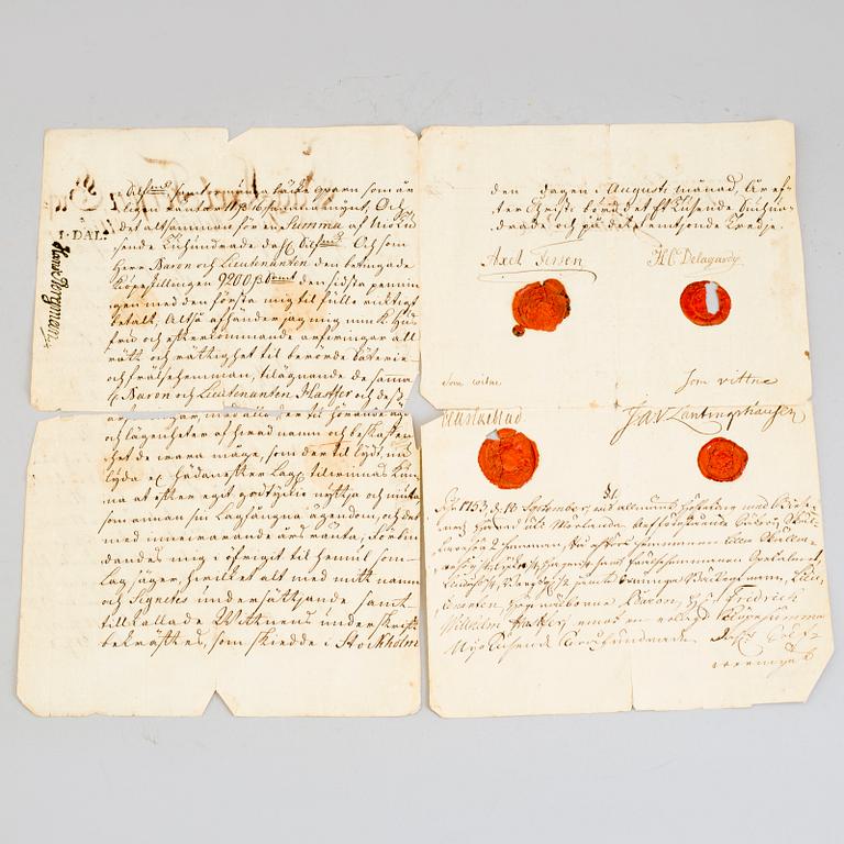 AUTOGRAPHS / Documents of purchase Axel von Fersen the elder (1719-1794) and Hedvig Catharina de la Gardie (1732-1800).