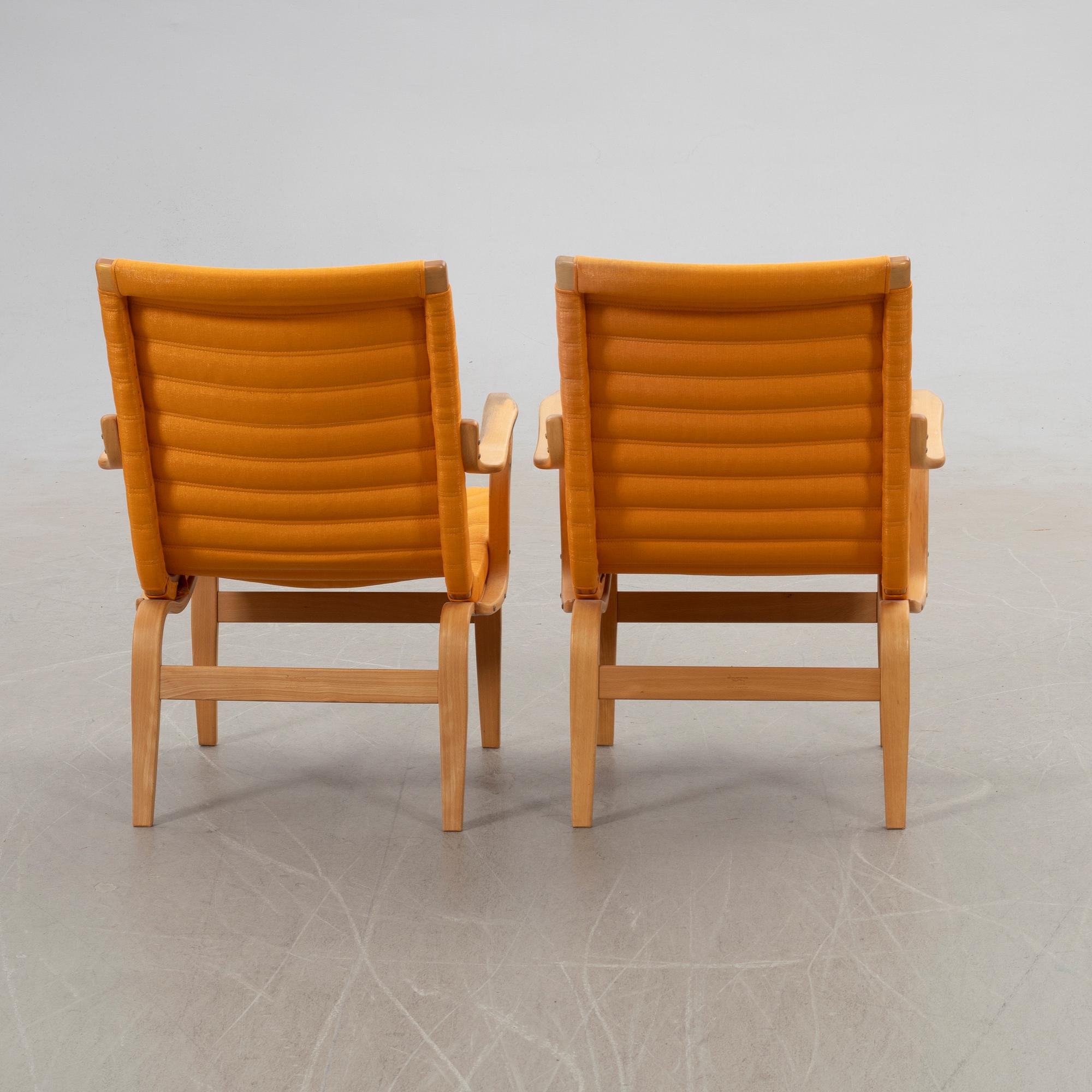 Bruno Mathsson, armchairs 1 pair, "Eva", Karl Mathsson Company, Värnamo, 1973.