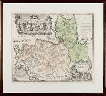KARTA, gravyr, efter Homannianos Heredes, daterad 1734.