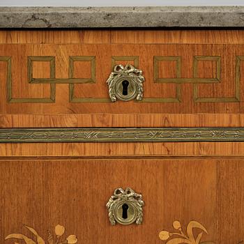 A Gustavian marquetry commode by G. Foltiern (mastewr in Stockholm 1771-1804).