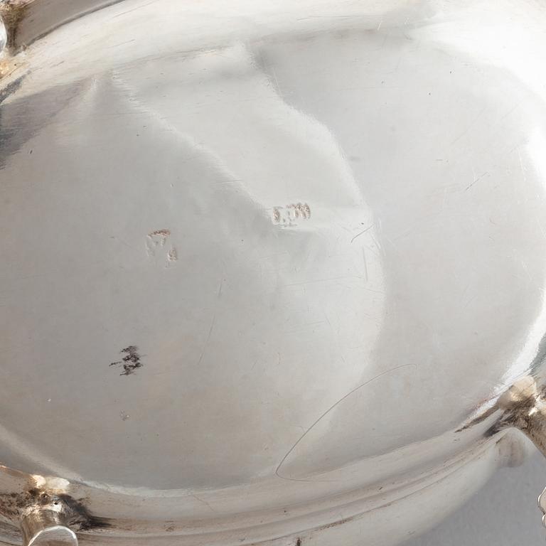 A late baroque silver sugar box, circa 1750, probably Germany.