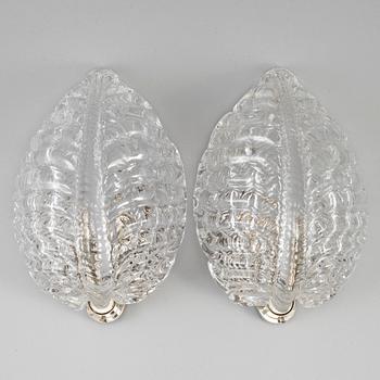 A pair of glass wall lights, mid 20th Century.