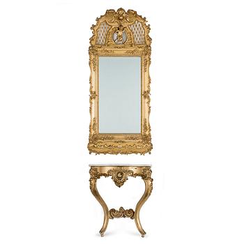 A mirror and console table, second half 20th century.