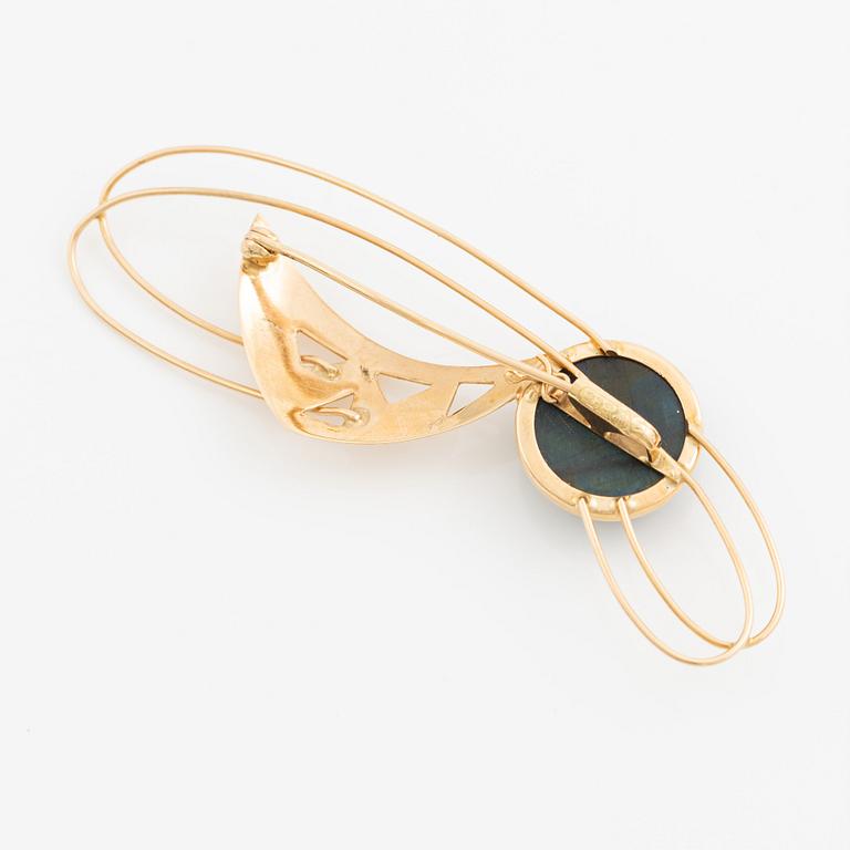 Brosch 14K guld med spektrolit, finska stämplar.