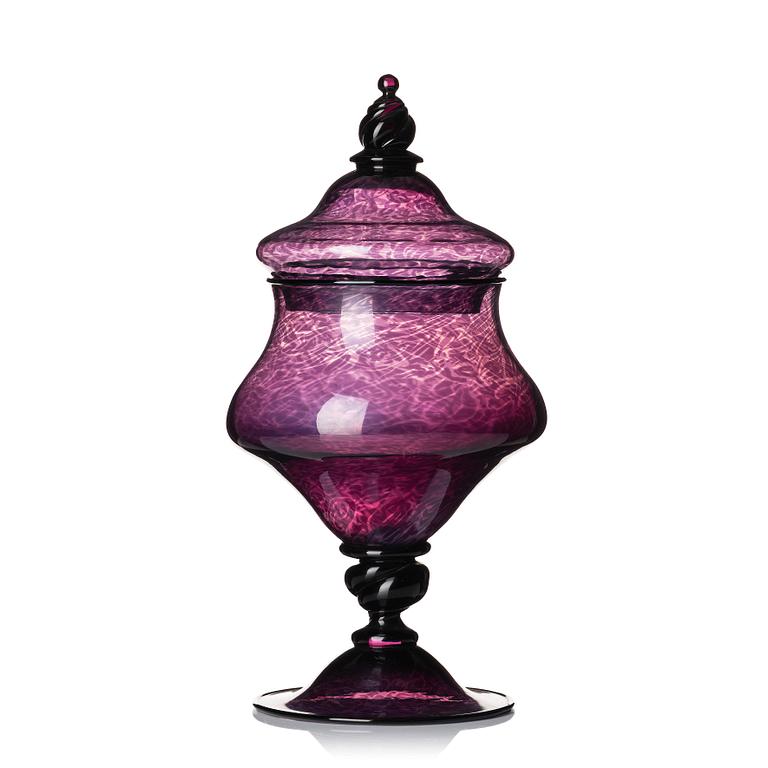 Simon Gate, a large purple lidded goblet 'Graal', Orrefors Sweden 1921.