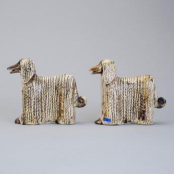 LISA LARSON, 2 st figuriner "Afghan", Gustavsberg, stengods. Ur serien "Kennel", formgiven 1972.