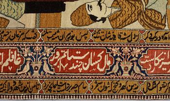 A RUG, a semi-antique Kashan figural, possibly Motachem, ca 202 x 140 cm.