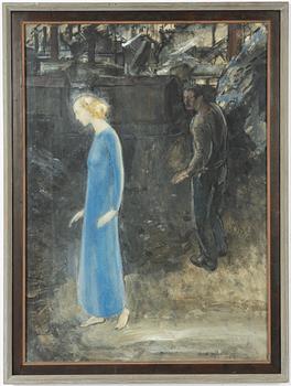 Olle Hjortzberg, Drömsk bild med arbetare och ängel.