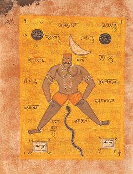 Unidentified artist, Headless figure with moon and snake, India, 20th century.