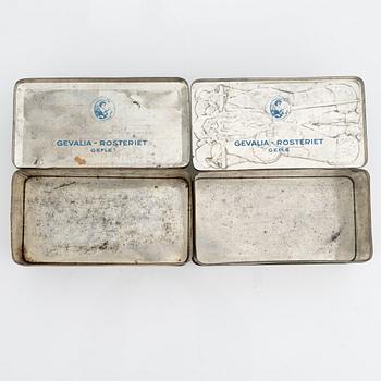 Two christmas tin coffee boxes, Gevalia, Sweden, 1930's.