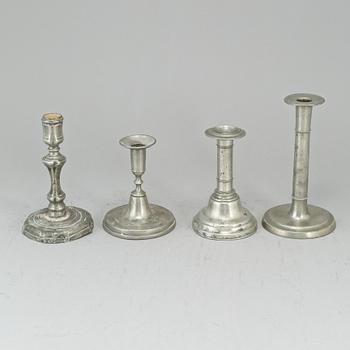 4 pewter candlesticks, 18-19th century.