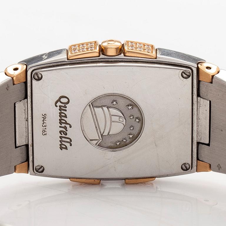 Omega, Quadrella, "Diamond-set mother-of-pearl dial", rannekello, 25 x 32,5 mm.