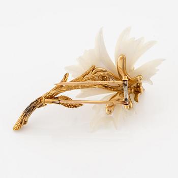 Sterlé brosch 18K guld och pärlemor med runda briljantslipade diamanter.