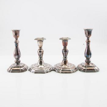 Candelsticks 2 pairs of silver CG Hallberg and Ceson Stockholm/Gothenburg 1955/1971.