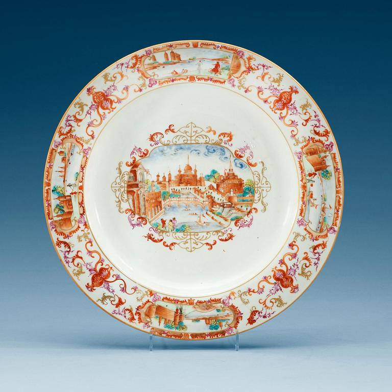 A famille rose 'European Subject' serving dish, Qing dynasty, Qianlong (1736-95).