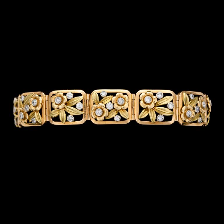 A gold and diamond bracelet, tot. app. 1.50 cts, late 1940's.