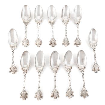 241. Twelve silver spoons from Yusupov's Scandinavian service, marked by Alex Gueyton,Paris, 19th Century, with import mark.