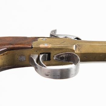 A mid 19th Century cased Belgian percussion pistol.