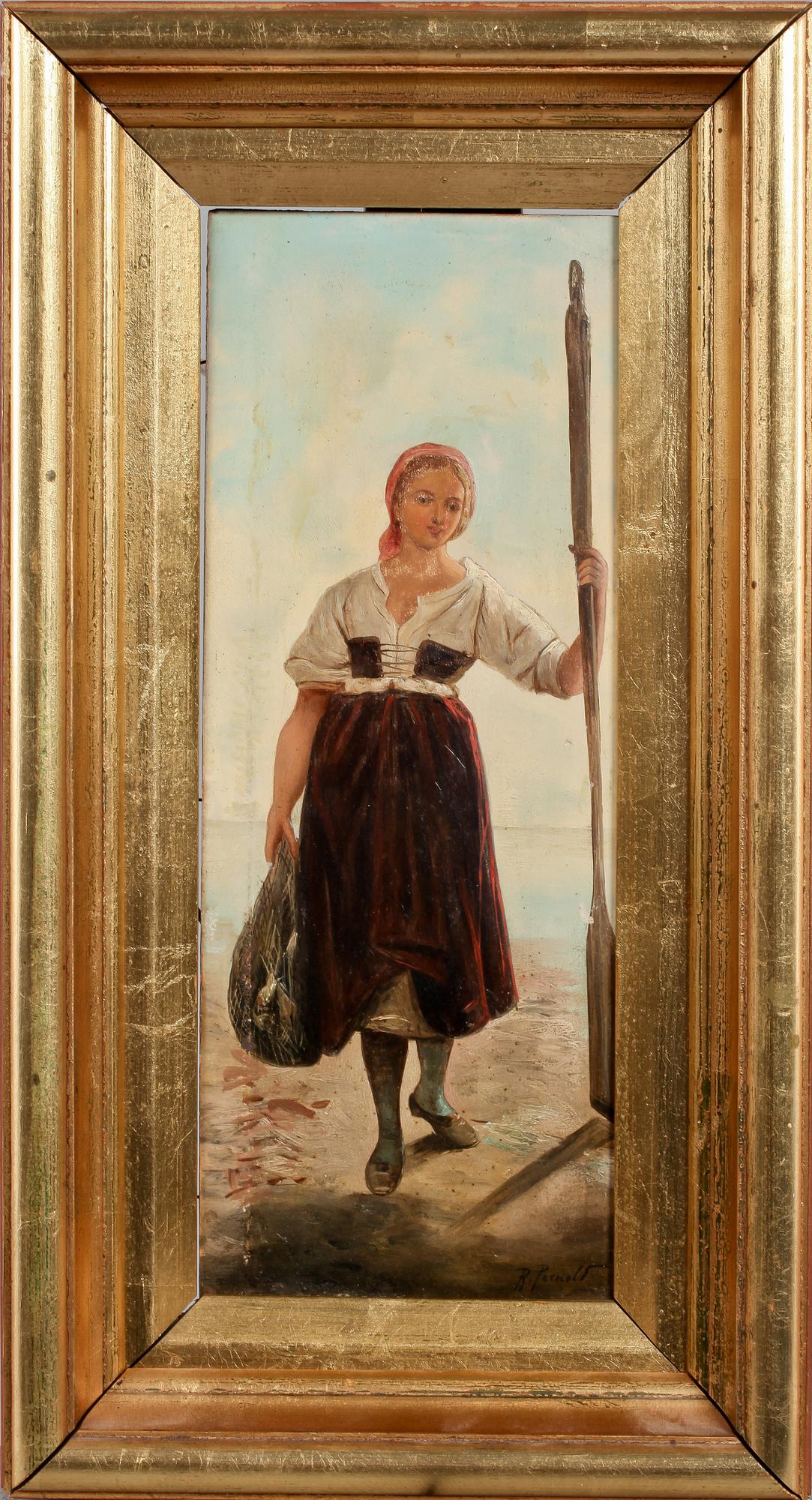 OKÄND KONSTNÄR, olja på pannå, signerad R Pernold, 1800-talets sista del.