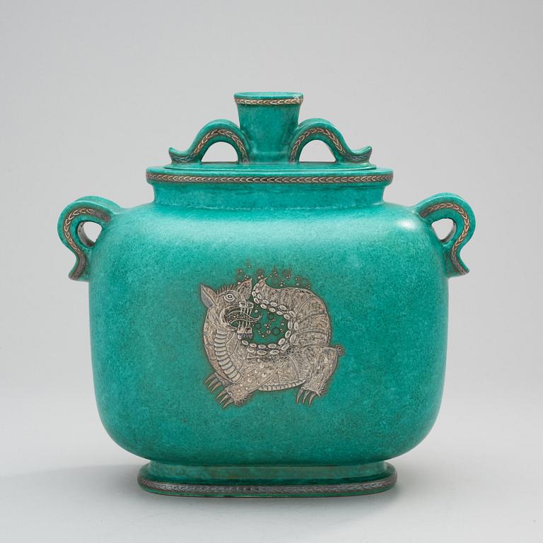 A Wilhelm Kåge 'Argenta' stoneware jar and cover, Gustavsberg.