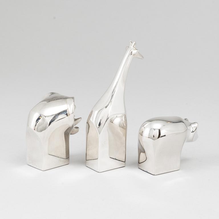 GUNNAR CYRÉN, three, silverplated zinc figurines, Danish Design.