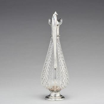 A Swedish 19th century parcel-gilt silver and glass wine-jug, mark of Lars Larsson & Co, Stockholm 1872.