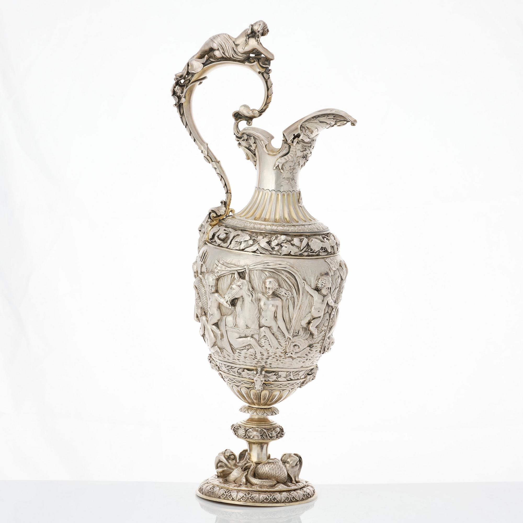 Frédéric Rudolphi, kanna och fat, silver, (Paris 1842-1872). Renässans-stil.