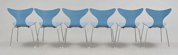 STOLAR, 6 stycken, "Liljan", Arne Jacobsen, 1970-tal.