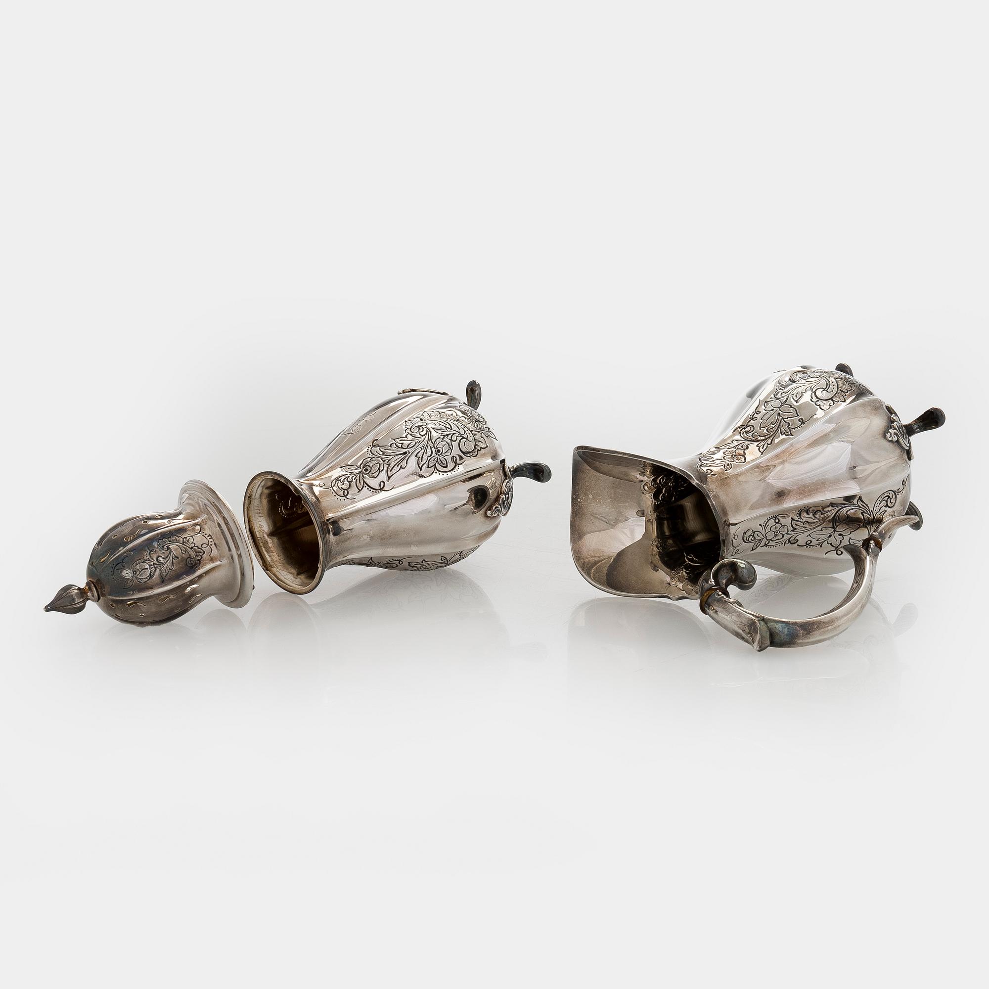 Hugo Grün, sockerruska och kanna, silver, Danmark 1955 och 1961.