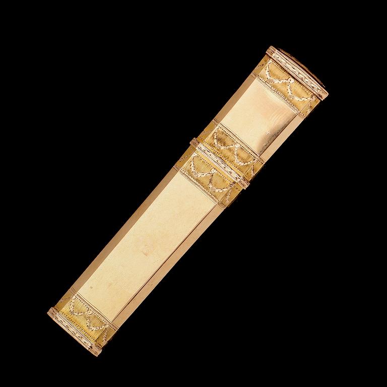 NÅLETUI, 18 k guld, Lars Ryberg, Göteborg 1788-1812. Vikt ca 17 gram.