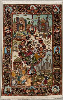 MATTA, Täbris, figural, part silk, signerad, 1900-talets slut. Ca 149 x 98 cm.