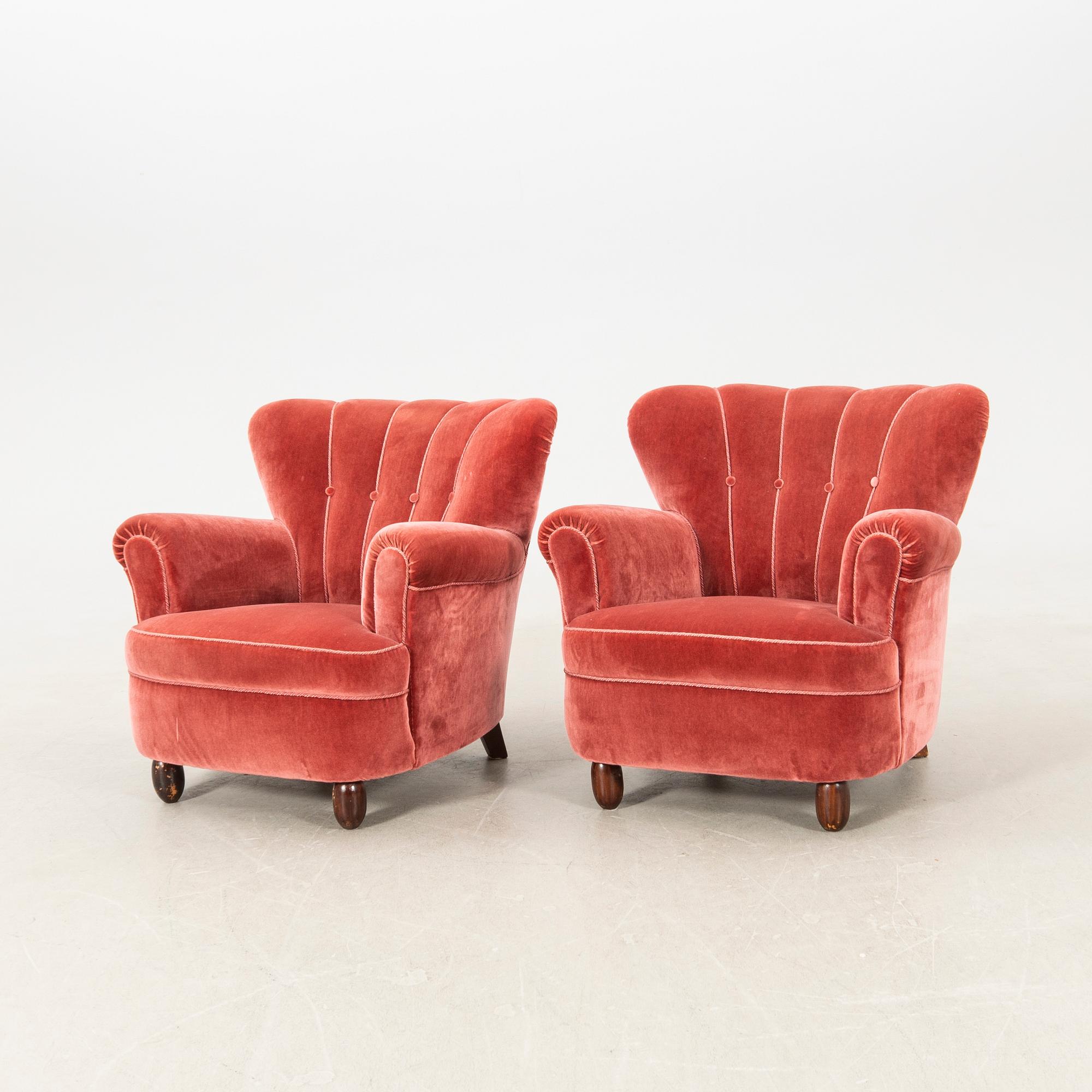 Armchairs 1 pair, 1940s Swedish Modern.