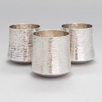 TAPIO WIRKKALA, A set of three silver beakers, marked TW, Kultakeskus, Hämeenlinna, Finland 1976.